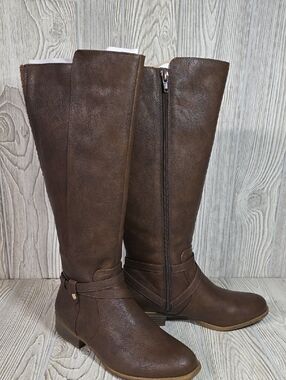 Life Stride Xtrovert Tall Dark Brown Faux Leather Boots Wide Calf Womens 9 NEW